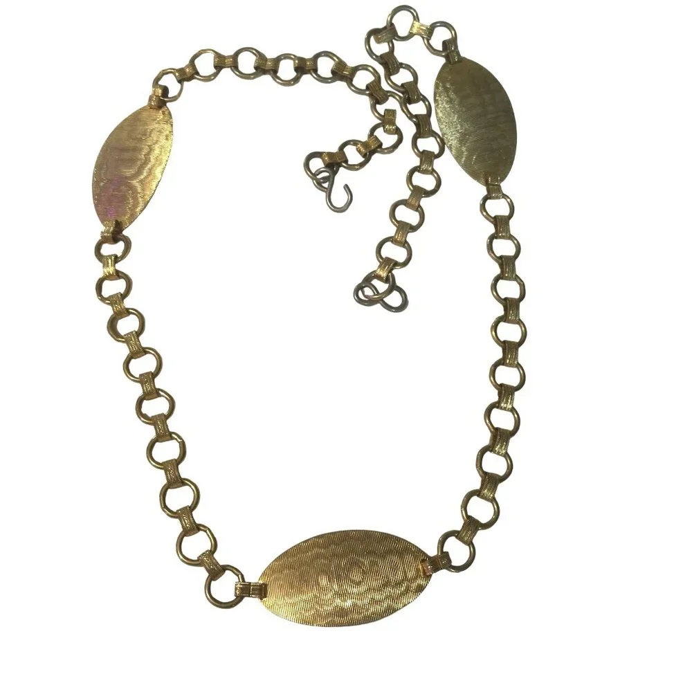 Vintage Gold Tone Chain Belt with Oval Disk.‎ 37”